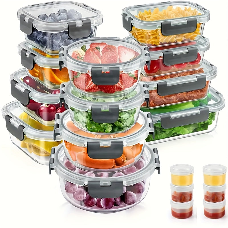 36pcs Food Storage Containers, 36pcs Including 12pcs Glass Containers With 12 Lids And 6 Seasoning Boxes With 6 Lids, Airtight Freezer Safe Food Storage Containers With Lids, Glass Meal Prep Container, Food & Dish Transport-Bus Tubs