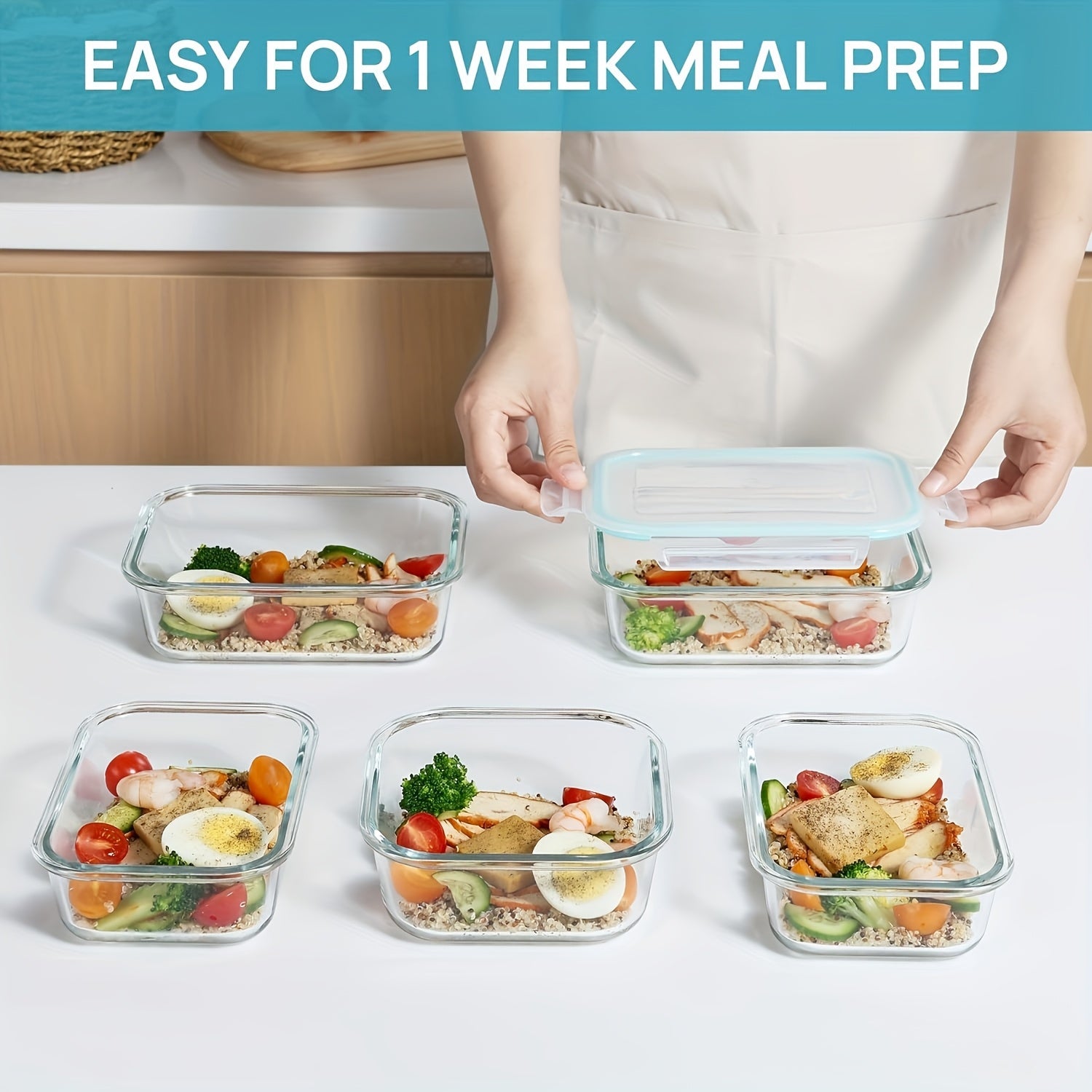[Premium Glass Containers] 8 Pack Premium Glass Food Storage Containers | Airtight, Leak-Proof, Microwave/Oven/Freezer/Dishwasher Safe, BPA-Free, Stain-Resistant, Easy-Clean Design with Flip-Top Lids for Meal Prep, Bento Boxes, Leftovers & Fresh