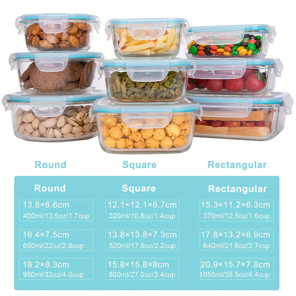 [18 Glass Containers] 18 Glass Food Storage Containers | Meal Preparation, Sealed Bento Box with Leak Proof Lock Cover | BPA Free, Suitable for Microwave Ovens, Lunch Boxes, Ovens, Refrigerators, and Dishwashers