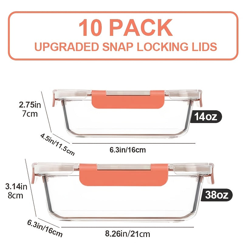 [Leakproof | Glass] 2/10pcs Glass Food Storage Containers with Lids | Leakproof Lunch Box Set for Meal Prep, Office Lunches & Pantry Organization | Reusable Household & Kitchen Essentials
