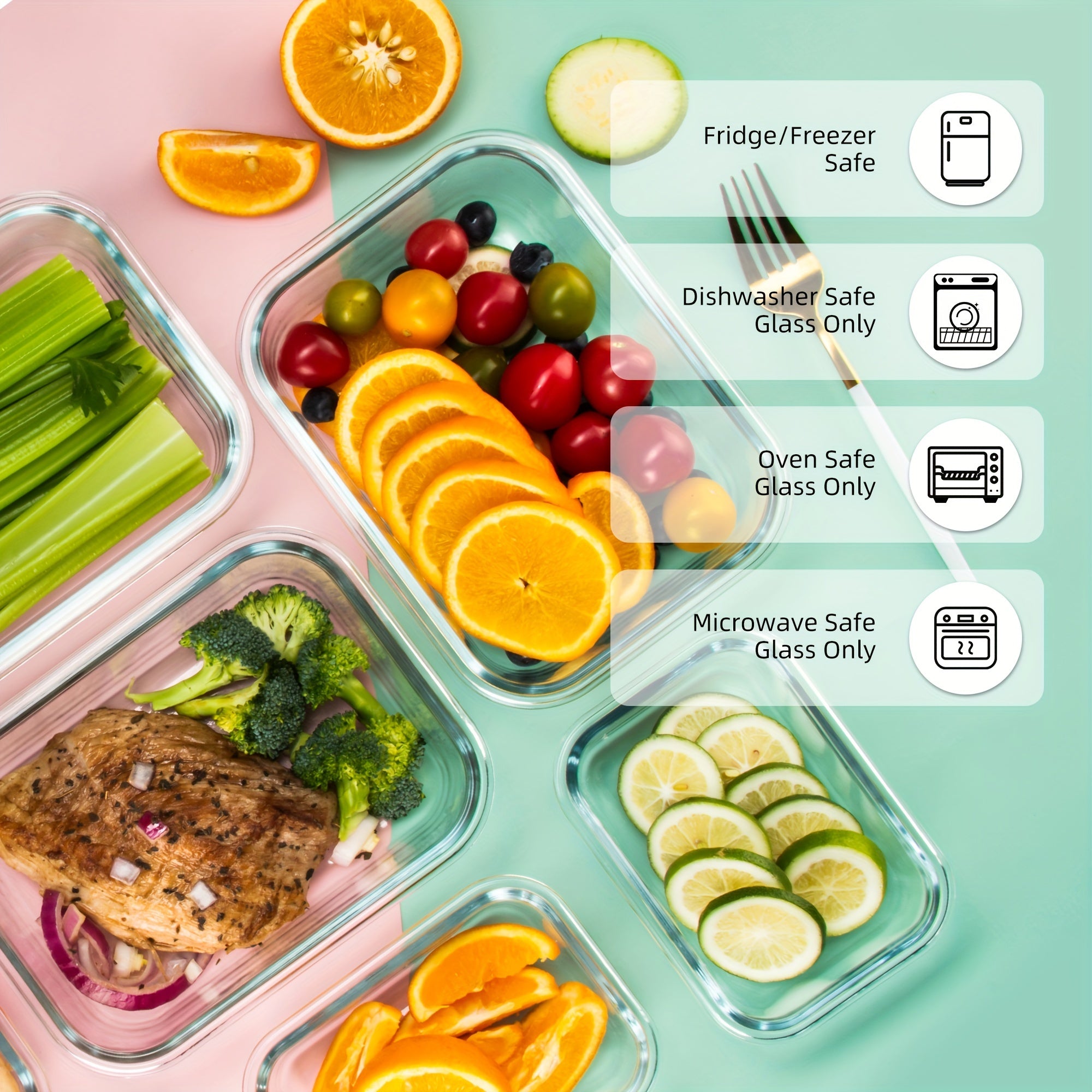 [10-PACK] High Borosilicate Glass Meal Prep Containers with Steam Vent, Food Storage Containers with Airtight Lids, for Home Kitchen Office Lunch Portion Control