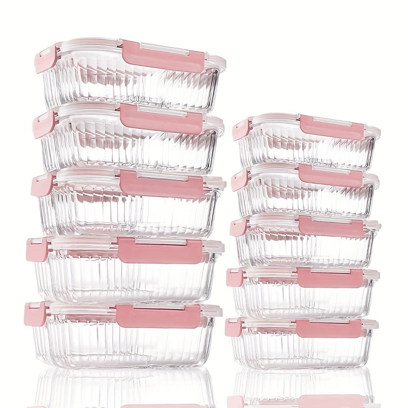 10pcs Glass Crisper (10 Glass Bowls + 10 Sealed LIDS), High Borosilicate Sealed LIDS Food Storage Container Glass, Reusable, Suitable for Microwave, Oven, Refrigerator, Dishwasher, Office, School And Camping Food Storage
