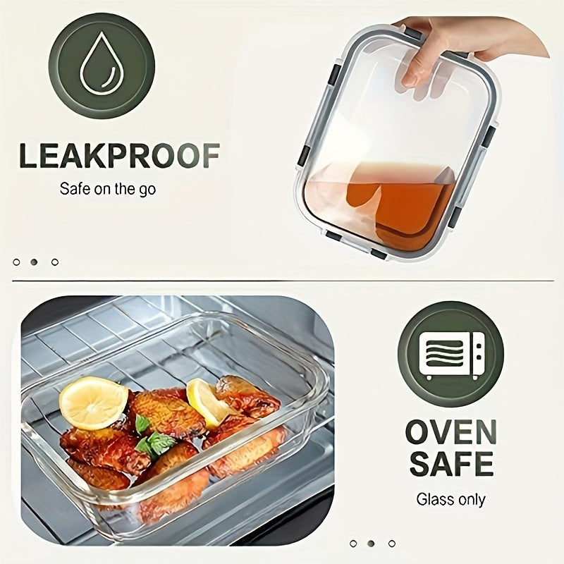 10-Pack Premium Glass Meal Prep Containers Set - Airtight, Leak-Proof, Microwave-Safe, Dishwasher-Safe, BPA-Free, Food-Grade Glass Lunch Boxes For Home Kitchen, Office, And Outdoor Use - Perfect For Portion Control, Meal Planning, And Food Storage
