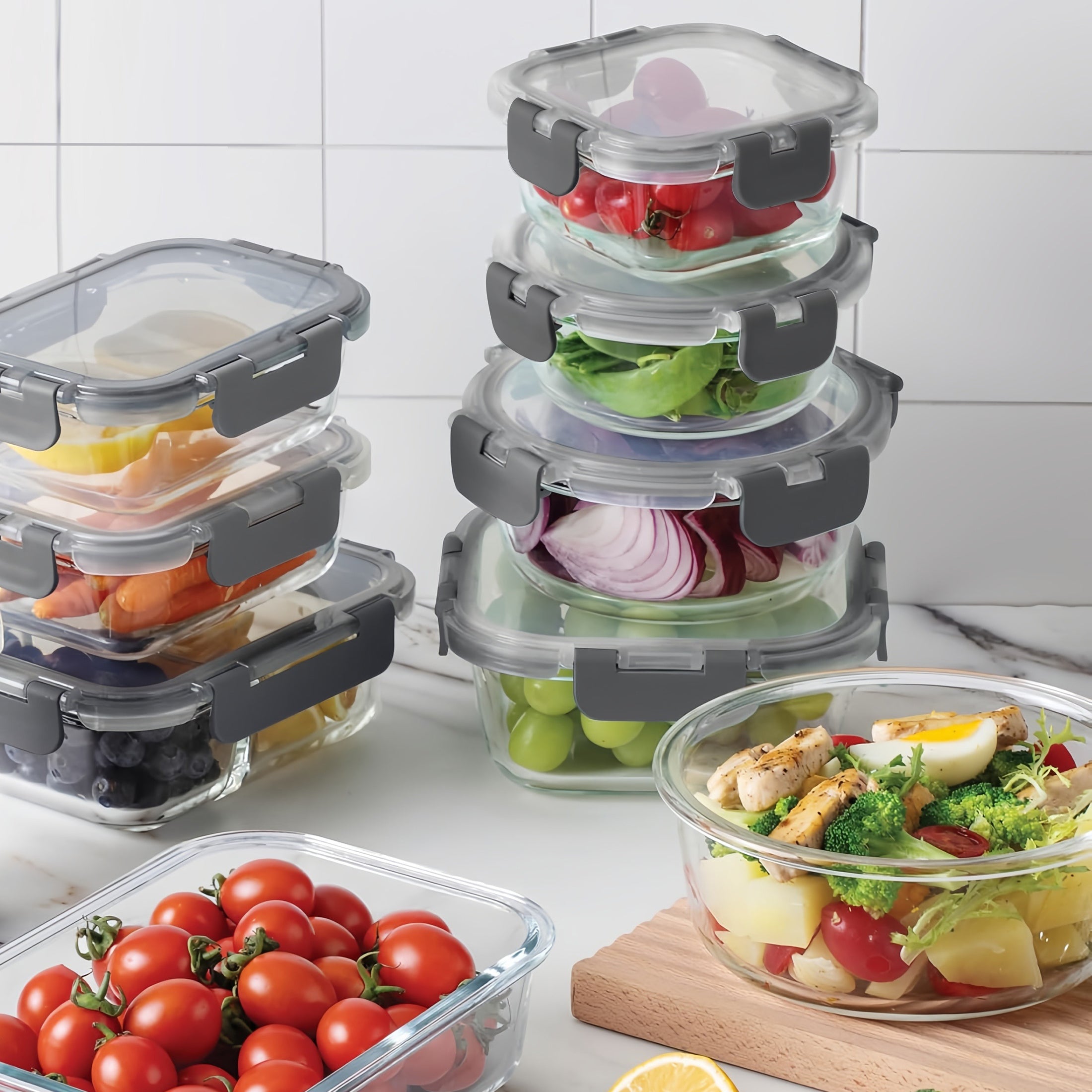 24Pcs (12 Lids+12 Glass Bowl) Glass Food Storage Containers with Airtight Lids, Glass Meal Prep Containers for Lunch, Kitchen Storage Containers, Airtight Freezer Safe Food Storage Containers, Reusable, Ideal for Food Storage in Microwave Ovens,