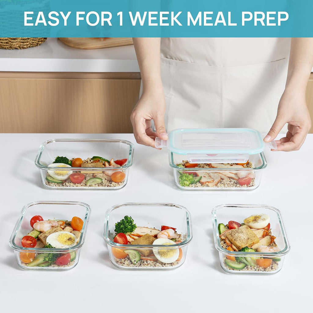 16pcs large capacity glass container set - Insulated lunch box, lunch box, leak-proof bento box with locking lid, Food & Dish Transport-Bus Tubs, microwave, Oven, refrigerator safe. Perfect for home, kitchen, office, lunch, restaurant storage.