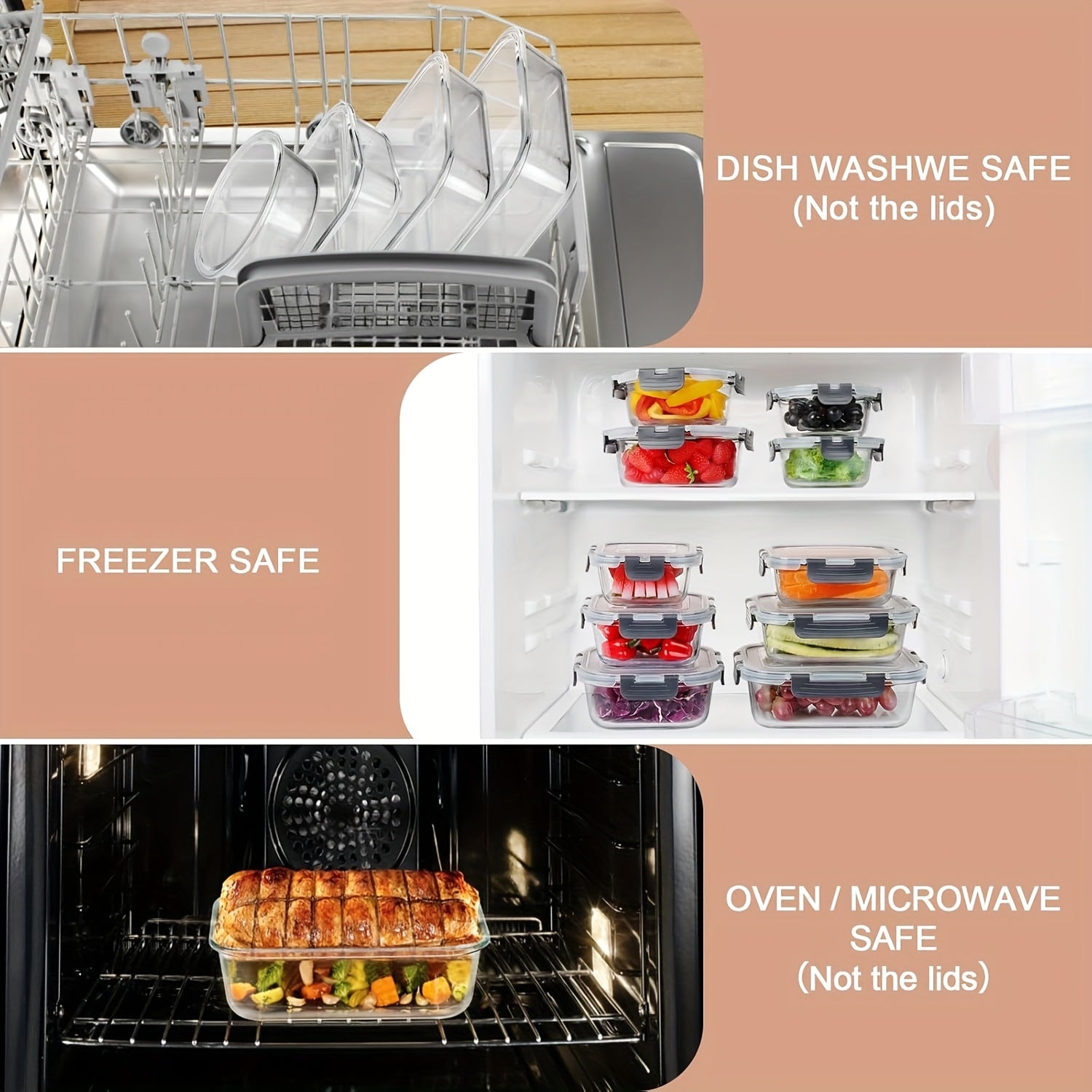 [15pcs Glass Containers] 15pcs Glass Food Storage Containers | Meal Prep Containers, Lunch Bento Boxes with Leak-proof Lids for Microwave, Freezer & Dishwasher, BPA Free - Gray