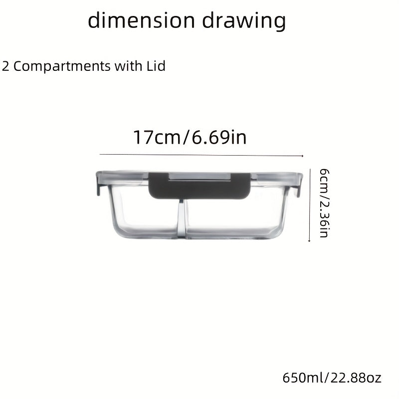 1pc Large 22.88oz Glass Lunch Box with Lid - 2 Compartment Design, Microwave & Refrigerator Safe, Ideal for Outdoor Use, Perfect Gift Optio