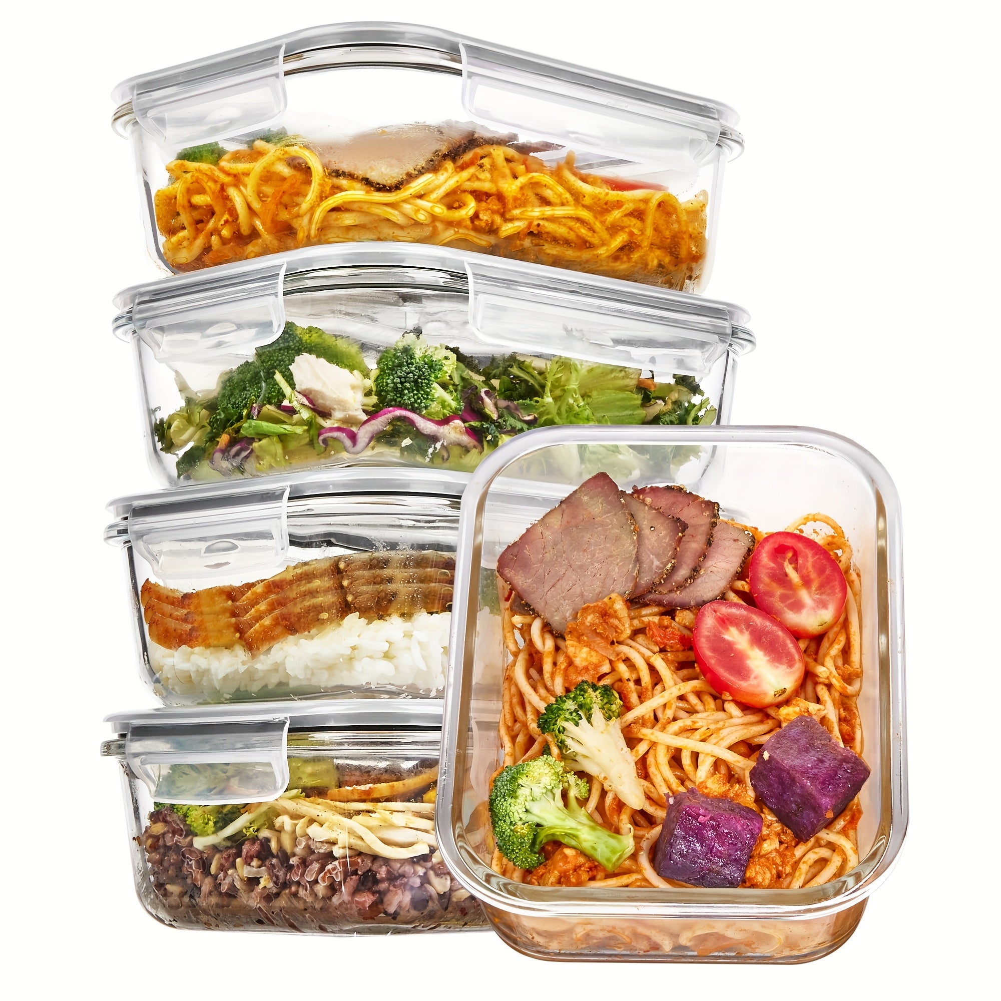 [5 Pack Glass Containers] Vtopmart 5 Pack 35oz Glass Food Storage Containers With Lids | Airtight Reusable Meal Prep Lunch Container Set, Safe For Oven, Microwave, Freezer, And Dishwasher