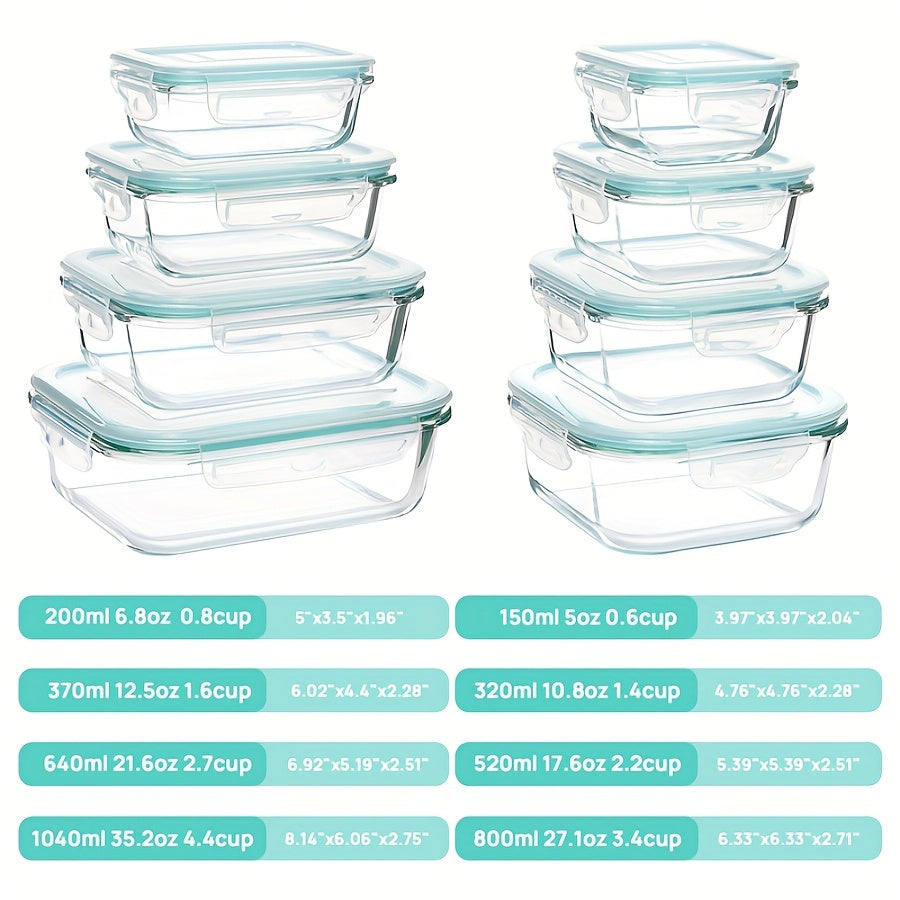 8/16pcs Glass Preservation Box Set, Food Storage Container with Sealed Lid, Glass Lunch Box for Home Kitchen And Office Lunch, Multi-color Sealed Lunch Container, Microwave Oven, Oven, Refrigerator, And Dishwasher.
