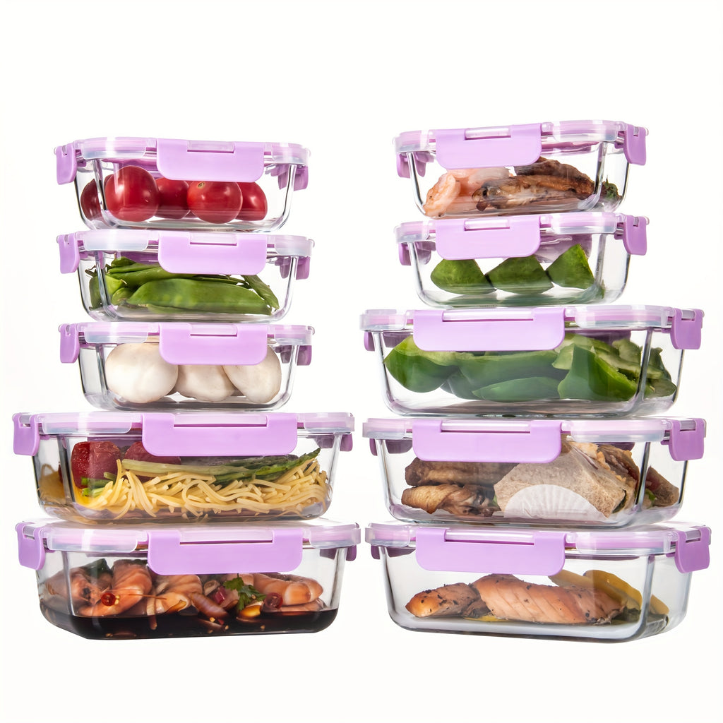 20 Pieces (10 Containers +10 Lids) High Borosilicate Glass Meal Prep Containers, Food Storage Containers With Airtight Leakproof Lids, Glass Lunch Boxes For Home Office Lunch Restaurants