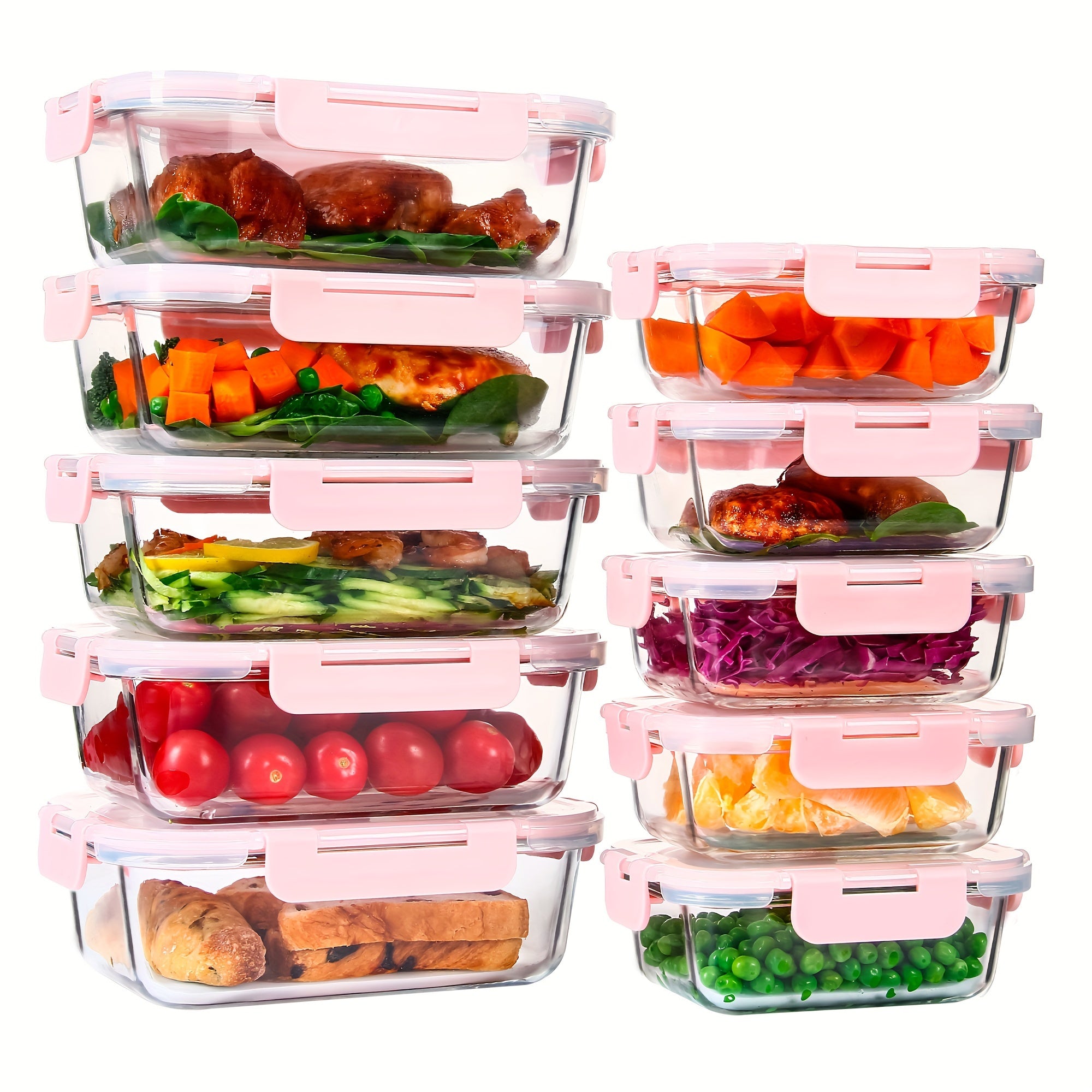 Glass Meal Prep Containers, Food Storage Containers with Lids Airtight, Glass Lunch Boxes, Microwave, Oven, Freezer and Dishwasher Safe, Pink