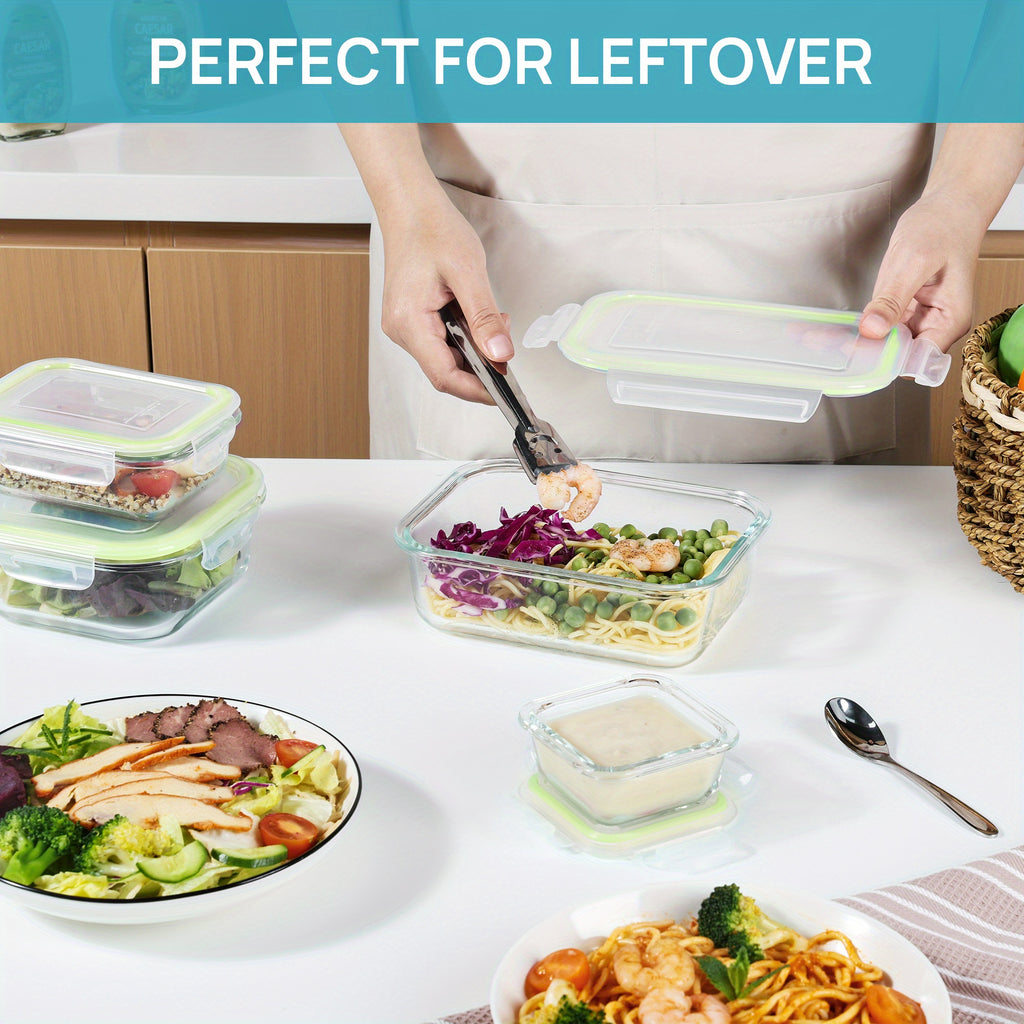 8pcs Glass Food Storage Containers with Airtight Lids - Freezer-Safe, Stackable Meal Prep Containers in Grass Green, Perfect for Organizing Fruits, Vegetables, and More, Kitchen Organization | Stackable Containers | Durable Glass, Food Storage Organizer