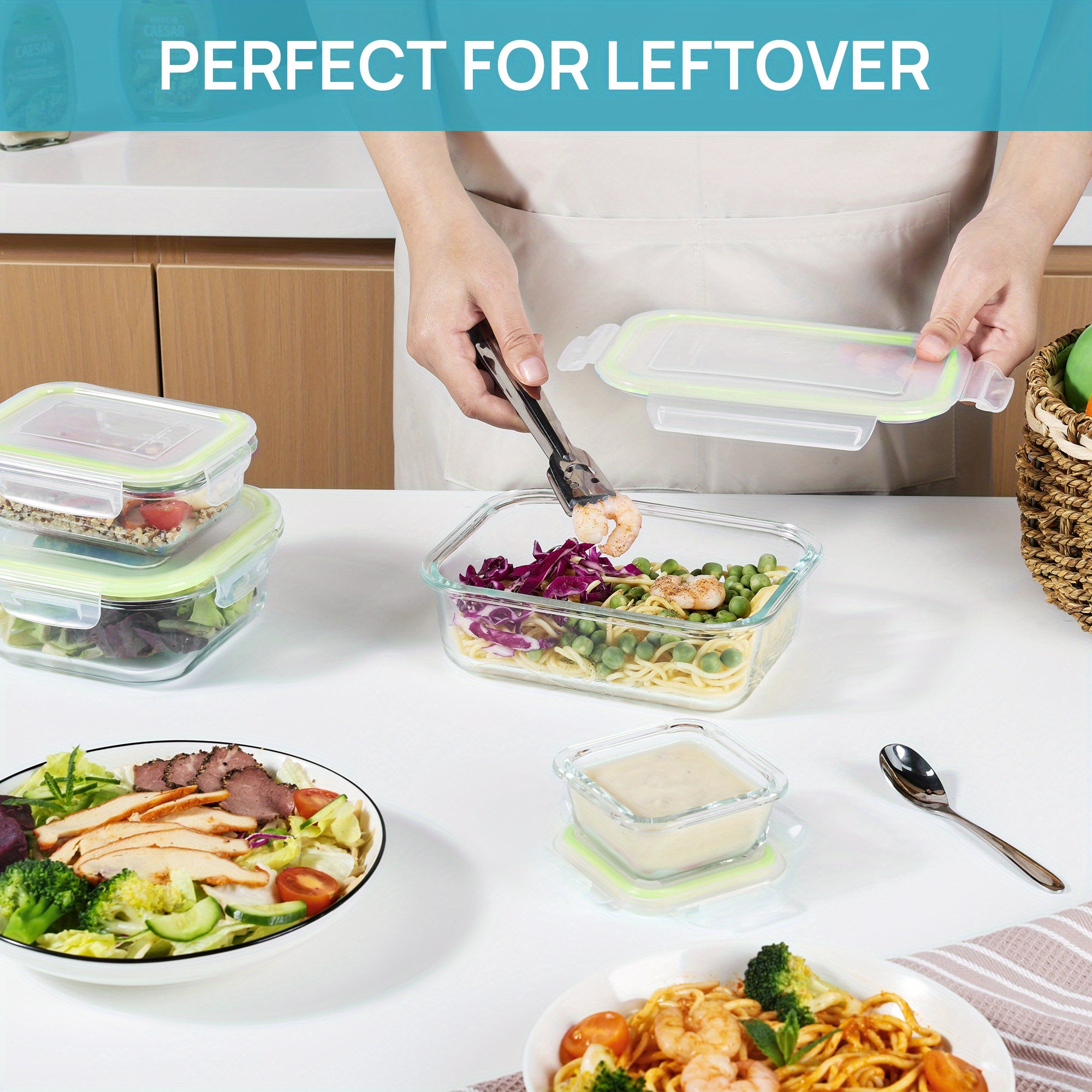 8pcs Glass Food Storage Containers with Airtight Lids - Freezer-Safe, Stackable Meal Prep Containers in Grass Green, Perfect for Organizing Fruits, Vegetables, and More, Kitchen Organization | Stackable Containers | Durable Glass, Food Storage Organizer