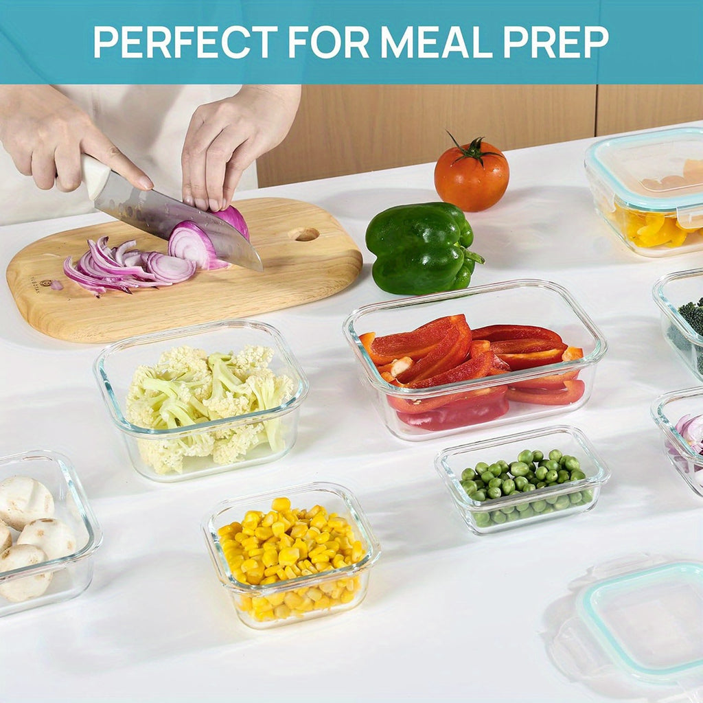 16pcs large capacity glass container set - Insulated lunch box, lunch box, leak-proof bento box with locking lid, Food & Dish Transport-Bus Tubs, microwave, Oven, refrigerator safe. Perfect for home, kitchen, office, lunch, restaurant storage.