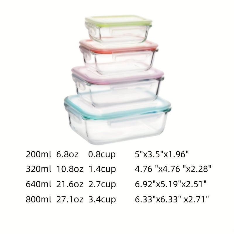 4/8pcs Set Of Glass Food Storage Containers, Leak Proof Sealed Lid, Lunch Box, Suitable For Microwave Ovens, Ovens, Freezers, And Dishwashers, Christmas Gift