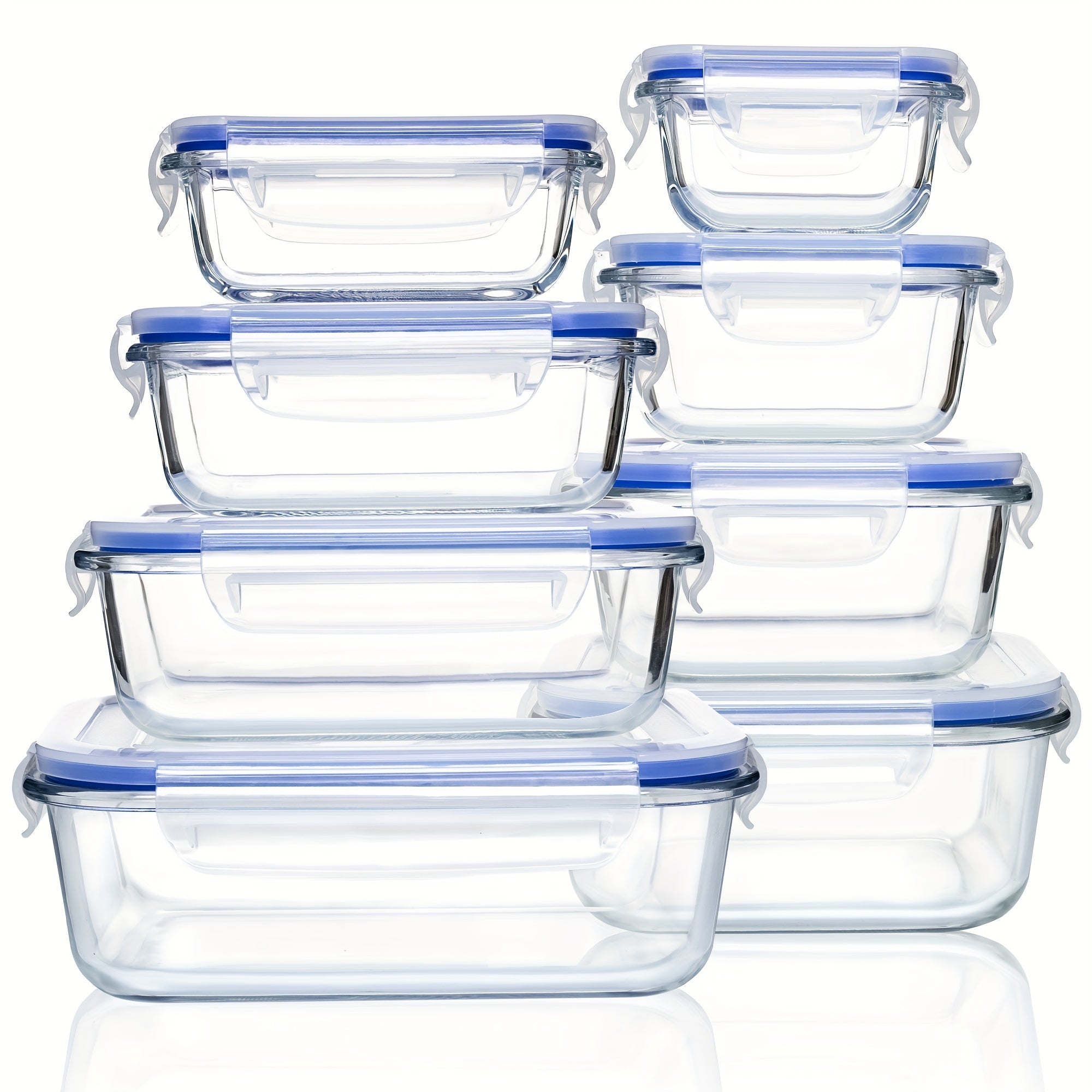 16 Pieces Glass Meal Prep Container With Lids, Lunch Containers For Food Storage, Airtight Kitchen Container For Leftover, Microwave, Freezer And Dishwasher Safe (8 Lids & 8 Glass Containers)