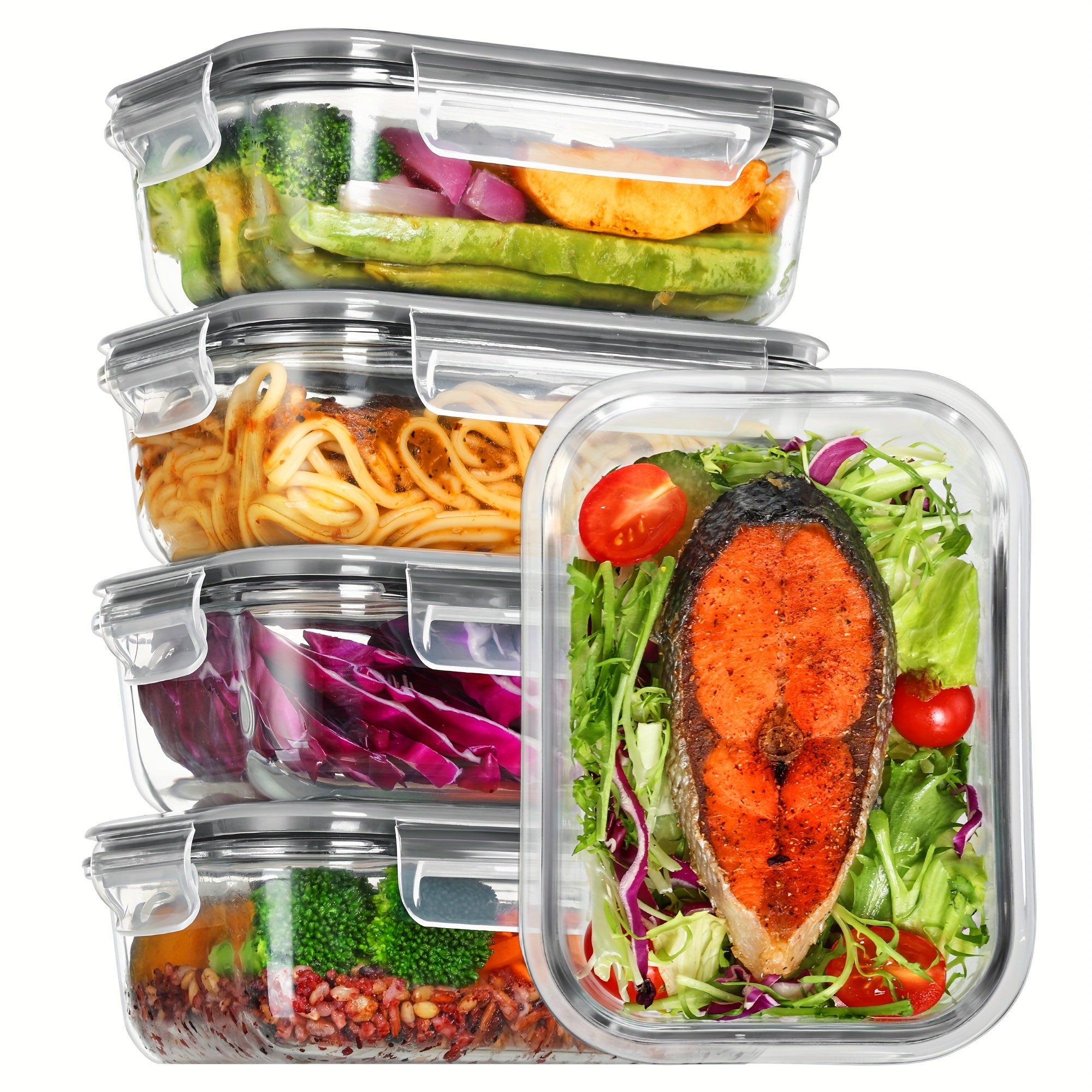 [5pcs Glass Containers] 5pcs 22oz BPA-Free Glass Meal Prep Containers with Airtight Lids | Microwave, Oven, Freezer & Dishwasher Safe | Stackable Food Storage for Lunches, Leftovers & Home Organization, Perfect for Salads, Pasta, Meat & More, Meal Prep