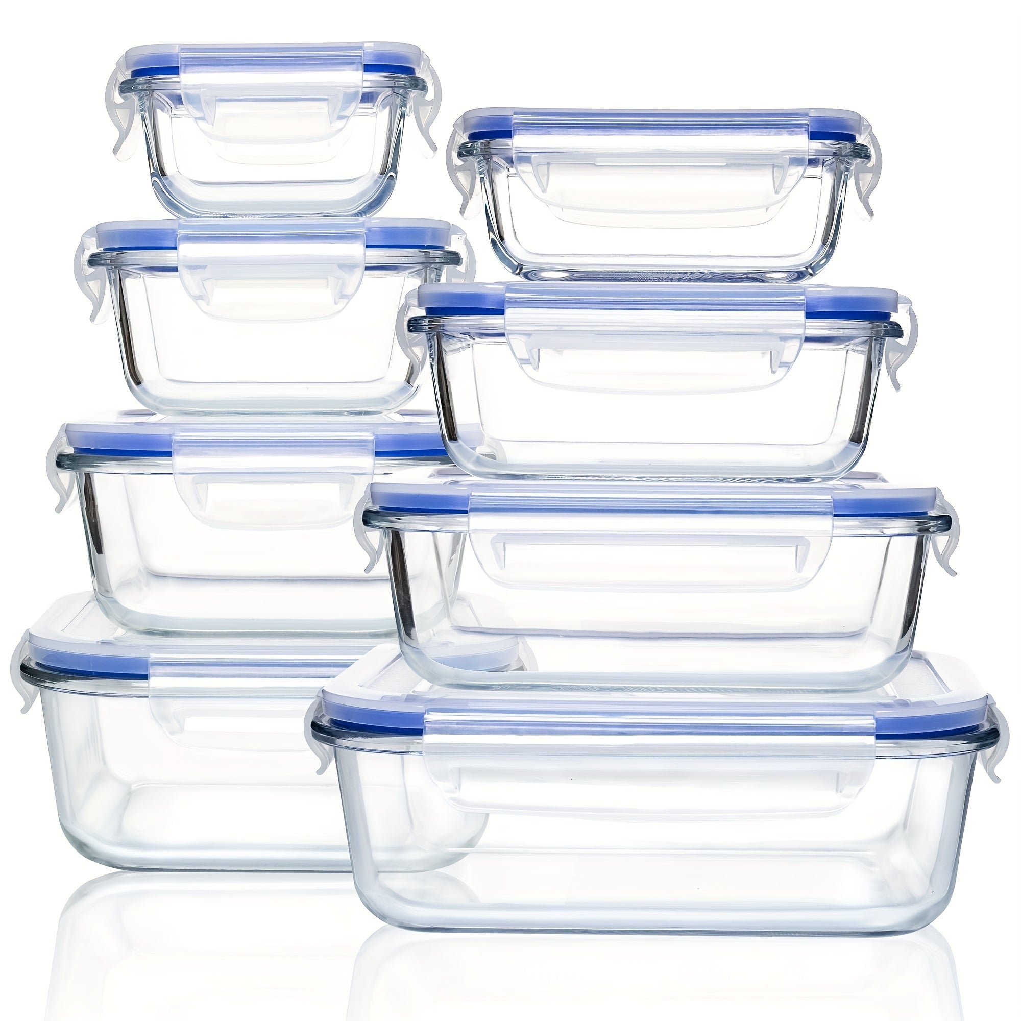 16 Pieces Glass Meal Prep Container With Lids, Lunch Containers For Food Storage, Airtight Kitchen Container For Leftover, Microwave, Freezer And Dishwasher Safe (8 Lids & 8 Glass Containers)
