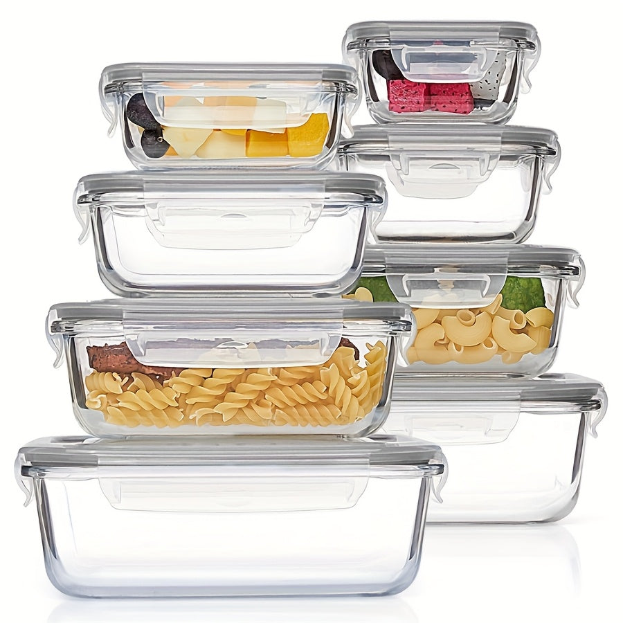 8/16pcs Glass Preservation Box Set, Food Storage Container with Sealed Lid, Glass Lunch Box for Home Kitchen And Office Lunch, Multi-color Sealed Lunch Container, Microwave Oven, Oven, Refrigerator, And Dishwasher.