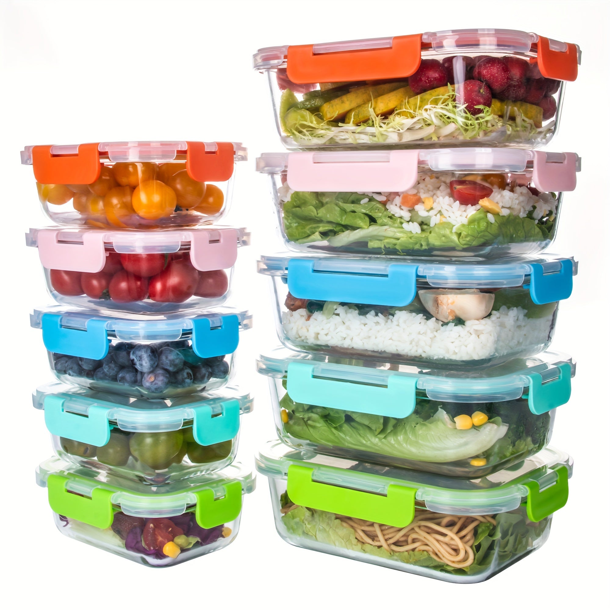 20 Pieces (10 Containers +10 Lids) High Borosilicate Glass Meal Prep Containers, Food Storage Containers With Airtight Leakproof Lids, Glass Lunch Boxes For Home Office Lunch Restaurants