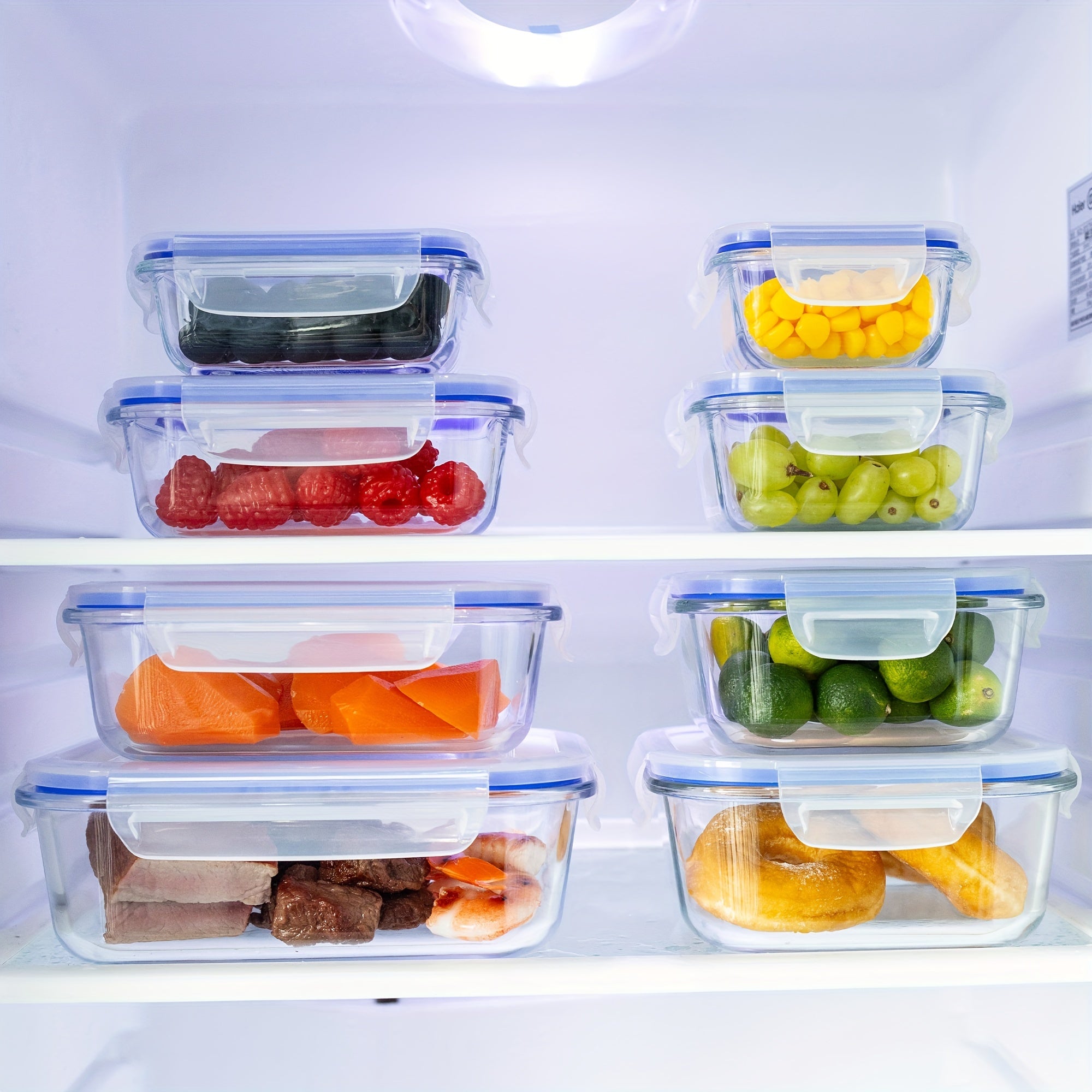 16 Pieces Glass Meal Prep Container With Lids, Lunch Containers For Food Storage, Airtight Kitchen Container For Leftover, Microwave, Freezer And Dishwasher Safe (8 Lids & 8 Glass Containers)