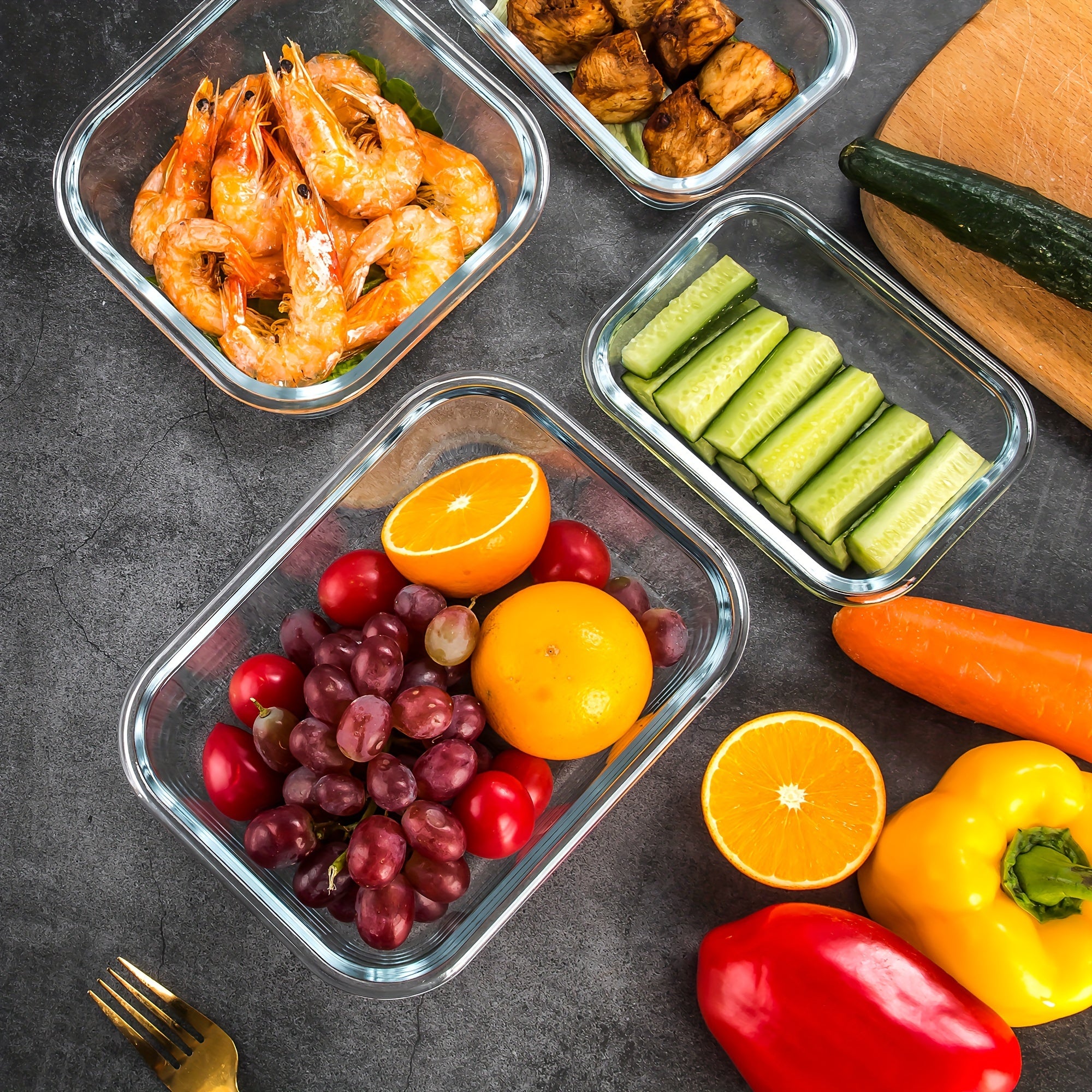 16 Pieces Glass Meal Prep Container With Lids, Lunch Containers For Food Storage, Airtight Kitchen Container For Leftover, Microwave, Freezer And Dishwasher Safe (8 Lids & 8 Glass Containers)