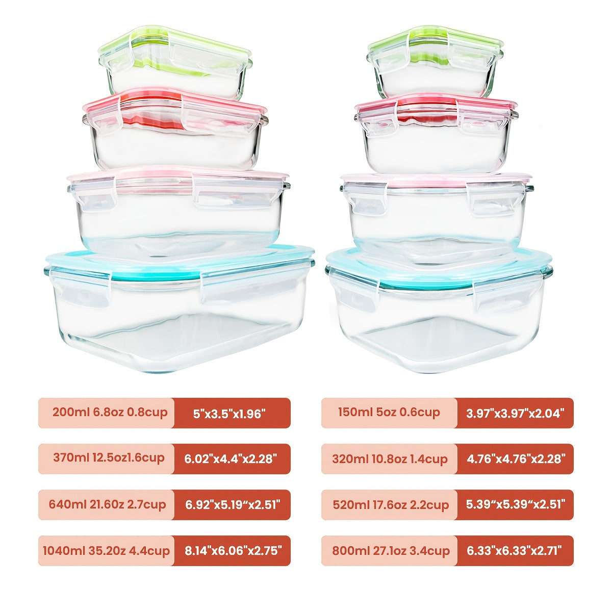 [Premium Glass Containers] 8 Pack Premium Glass Food Storage Containers | Airtight, Leak-Proof, Microwave/Oven/Freezer/Dishwasher Safe, BPA-Free, Stain-Resistant, Easy-Clean Design with Flip-Top Lids for Meal Prep, Bento Boxes, Leftovers & Fresh
