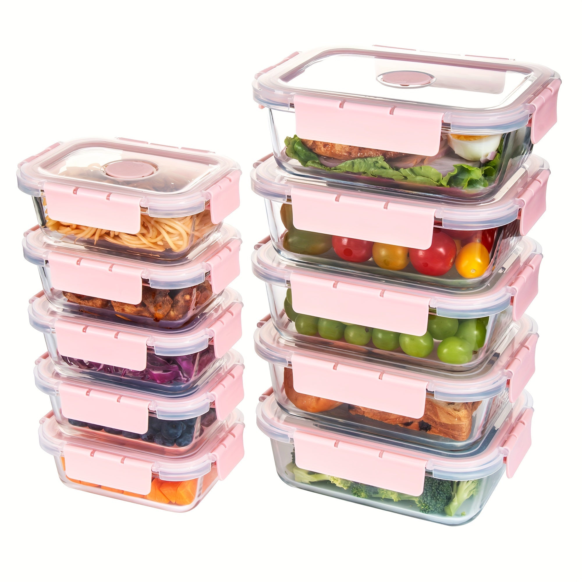 20 Pieces (10 Containers +10 Lids) High Borosilicate Glass Meal Prep Containers, Food Storage Containers With Airtight Leakproof Lids, Glass Lunch Boxes For Home Office Lunch Restaurants