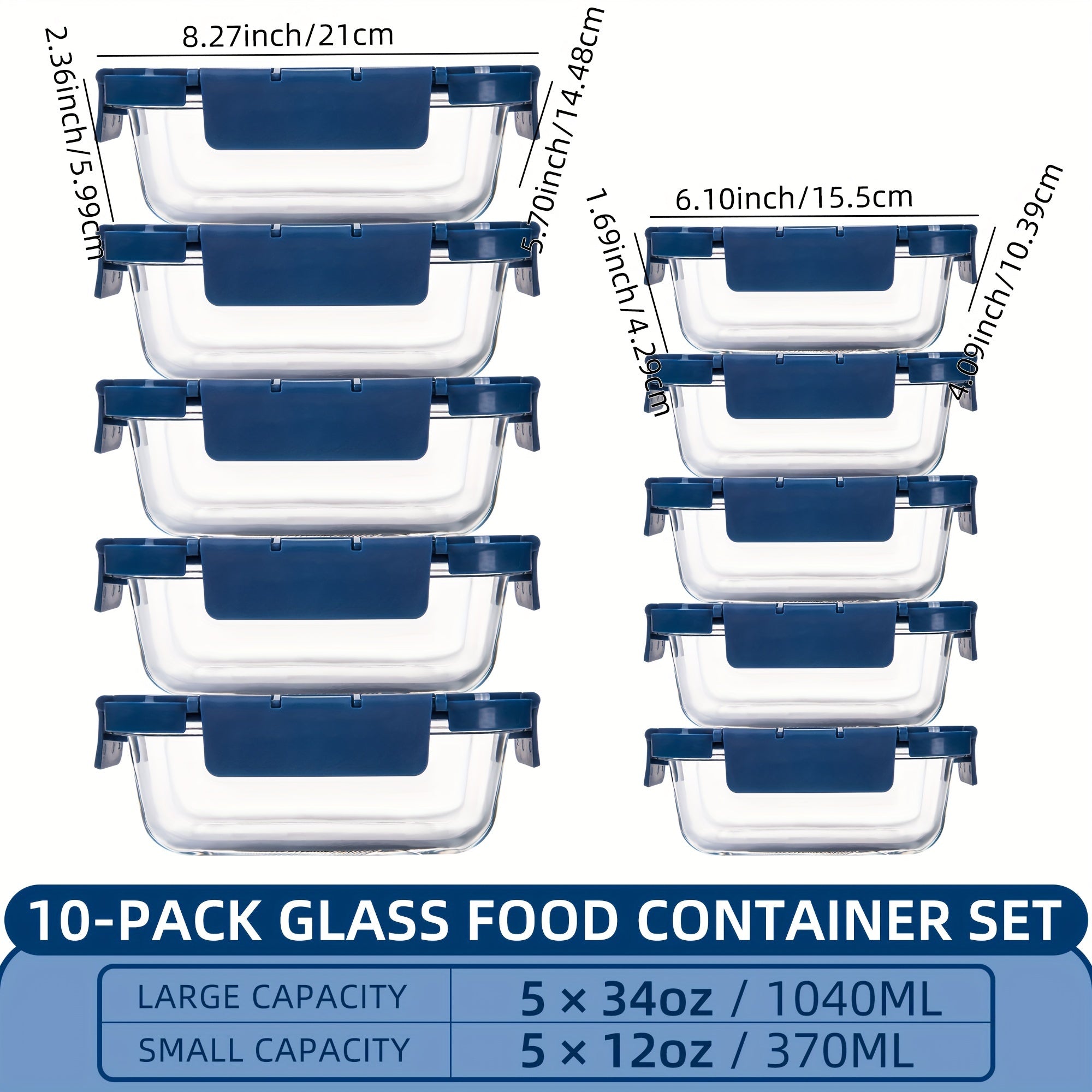 [10-PACK] High Borosilicate Glass Meal Prep Containers with Steam Vent, Food Storage Containers with Airtight Lids, for Home Kitchen Office Lunch Portion Control