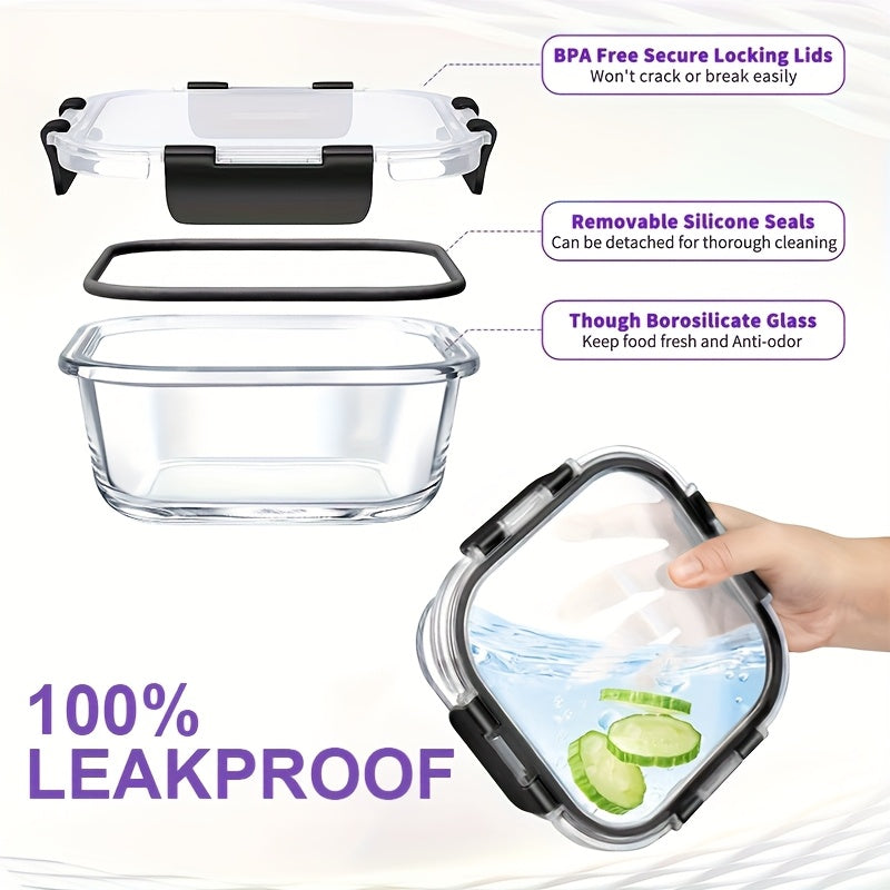 34pcs (17 Lids+17 Glass Bowl) Glass Food Storage Containers with Airtight Lids, Glass Meal Prep Containers for Lunch, Kitchen Storage Containers, Ideal for Food Storage In Microwave Ovens, Dishwashers, Offices, Schools, And Camping, Black