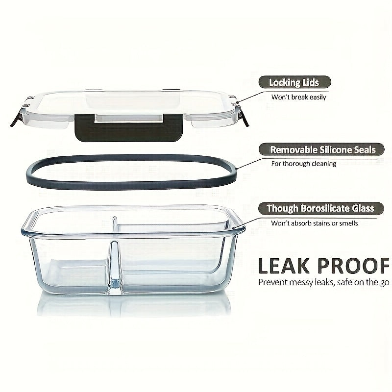 1pc Large 22.88oz Glass Lunch Box with Lid - 2 Compartment Design, Microwave & Refrigerator Safe, Ideal for Outdoor Use, Perfect Gift Optio