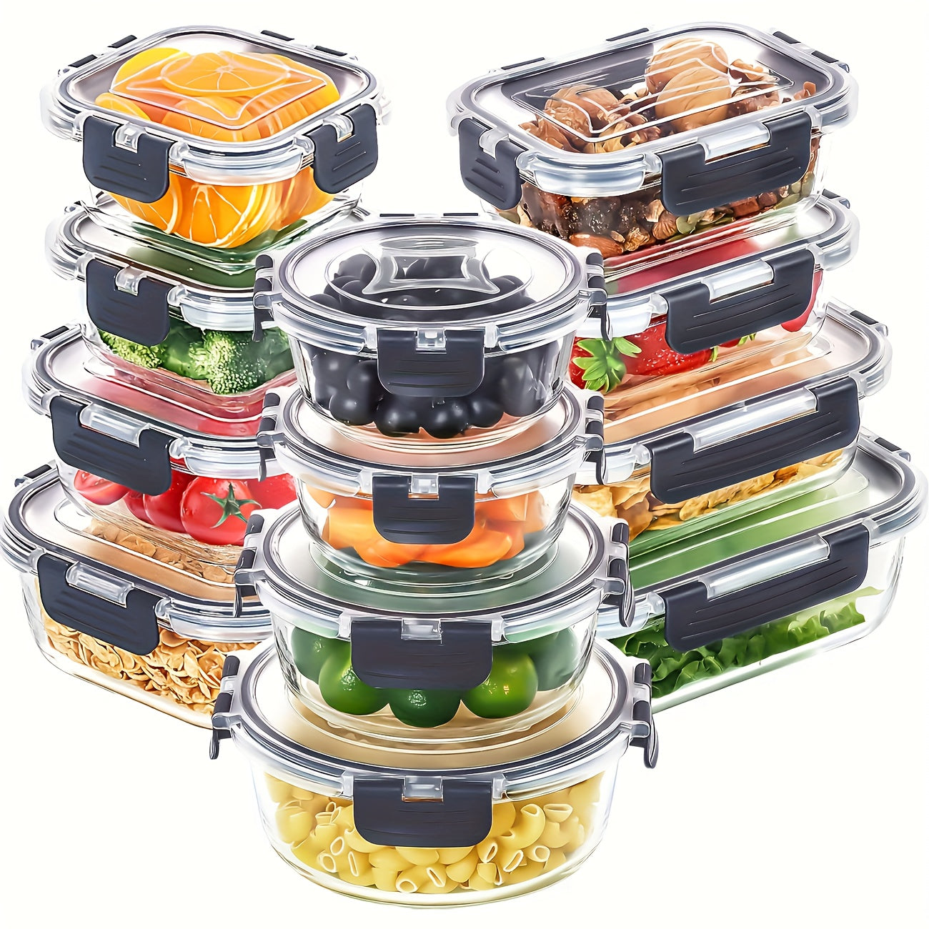 [Leak Proof Glass Containers] 24pcs (12 Lids 12 Containers) Leak Proof Glass Food Storage Containers | With Lids, Ideal For Meal Prep, Kitchen Storage, Lunch Use, Sealed Glass Lunch Box, Suitable For Microwave, Oven, Fridge And Dishwasher, Local Warehouse