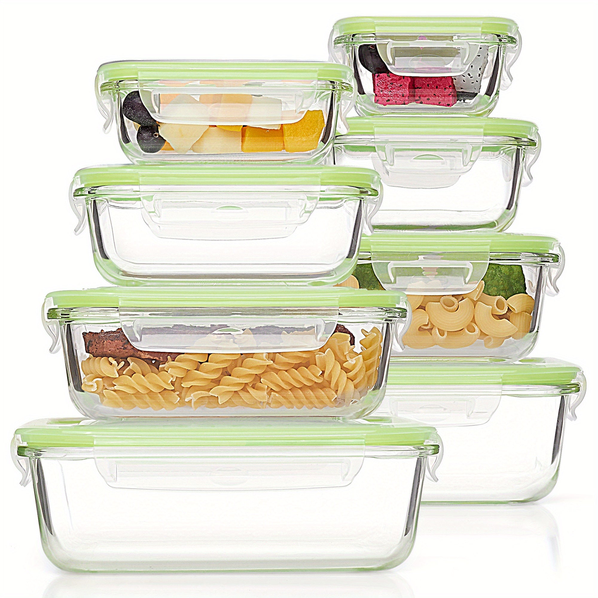 8pcs Glass Food Storage Containers with Airtight Lids - Freezer-Safe, Stackable Meal Prep Containers in Grass Green, Perfect for Organizing Fruits, Vegetables, and More, Kitchen Organization | Stackable Containers | Durable Glass, Food Storage Organizer