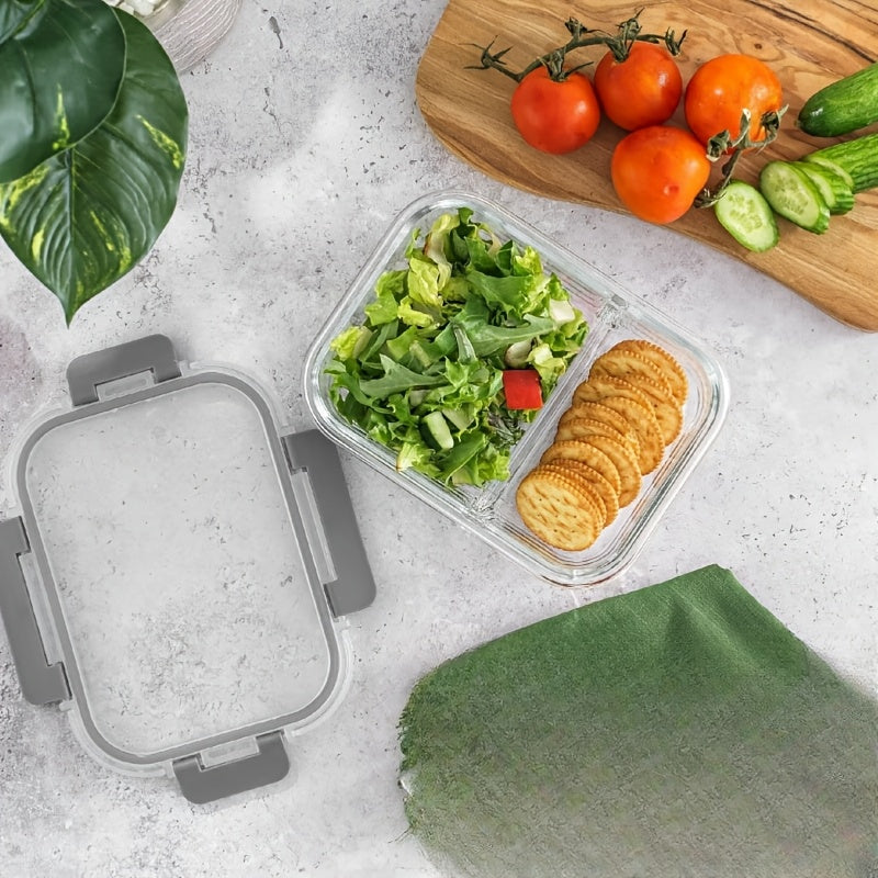 1pc Large 22.88oz Glass Lunch Box with Lid - 2 Compartment Design, Microwave & Refrigerator Safe, Ideal for Outdoor Use, Perfect Gift Optio
